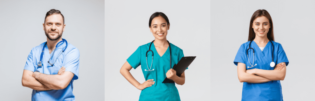 diverse group of nurses smiling at the camera